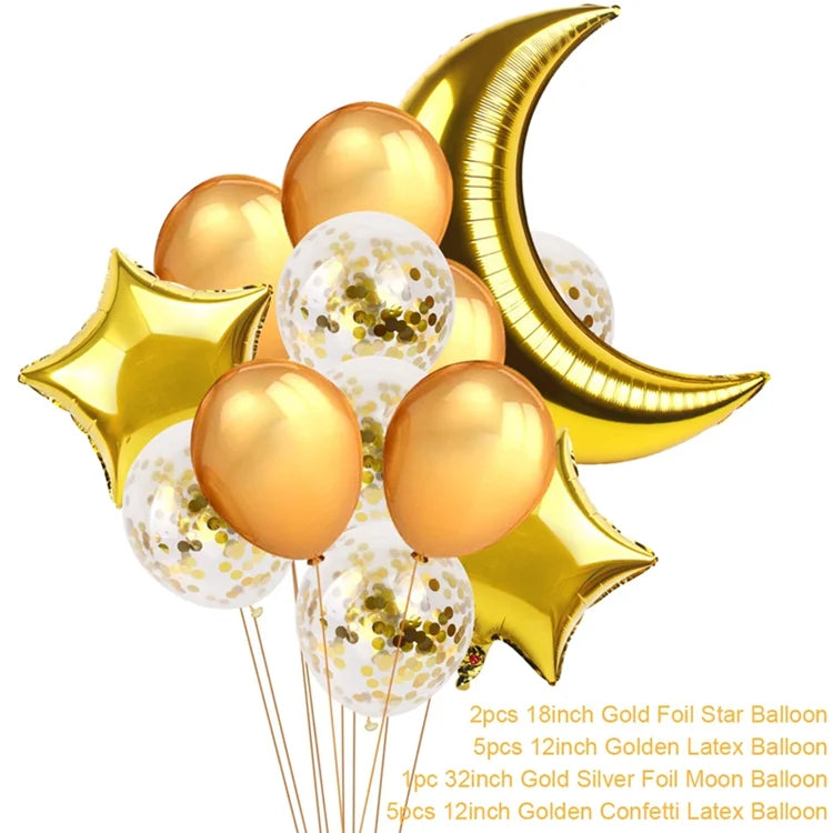 Eid Mubarak Banner Bunting Balloons Plates Tablecloth Kareem Ramadan Decoration For Home 2025 Muslim Islamic Party Supplies