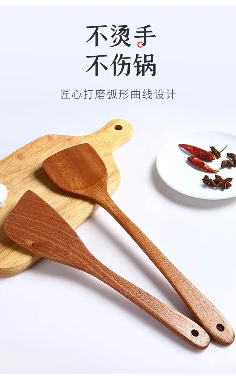 Wooden Spatula Wooden Spoon Frying Spatula Solid Wood High Temperature Resistant Soup Spoon No Paint No Wax Natural Material