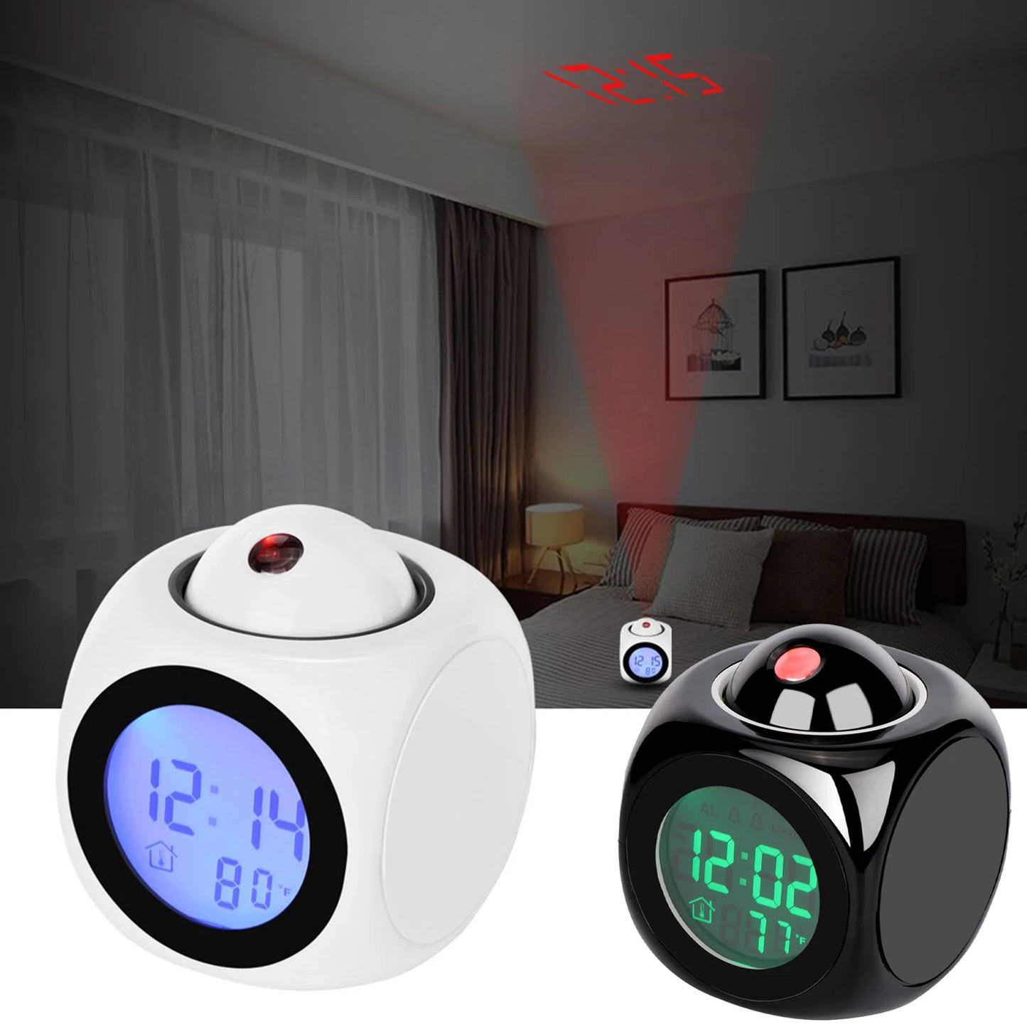 Creative LED Digital Projection Alarm Clock – Time, Temp & Snooze Function for Bedside & Home