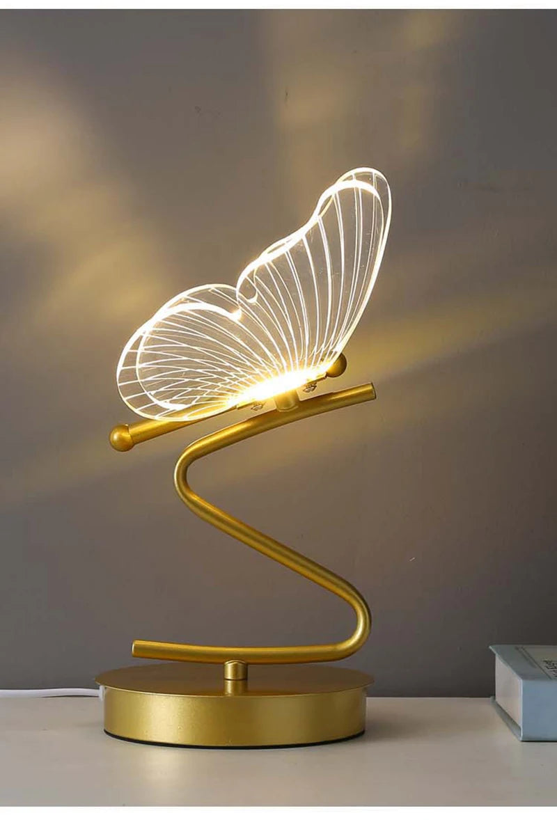 Nordic Butterfly Table Lamp USB Indoor Lighting Switch Button Home Decor Bedroom Bedside Living Room Dinner LED Desk Lamps