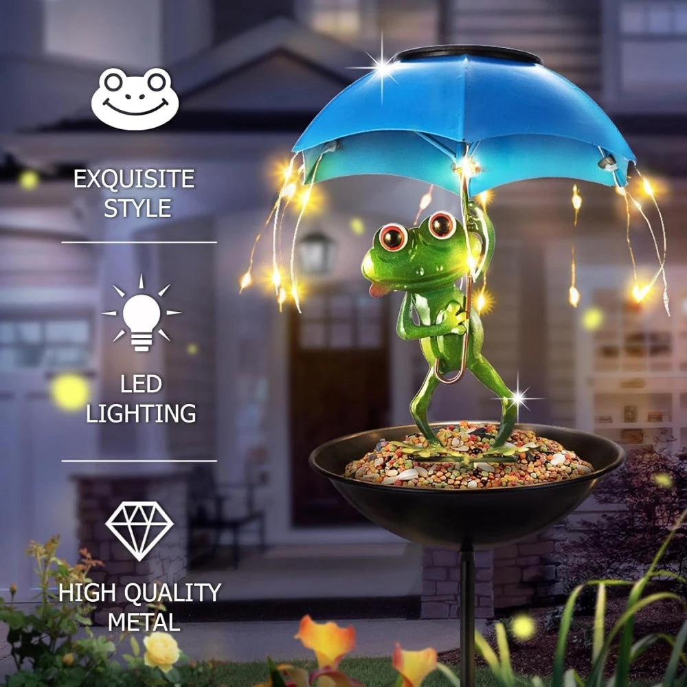 Solar Frog Garden Outdoor Lights Garden Outdoor  Bird Feeder Figurine Lights Metal Stakes Path Lawn Ornaments Decorations