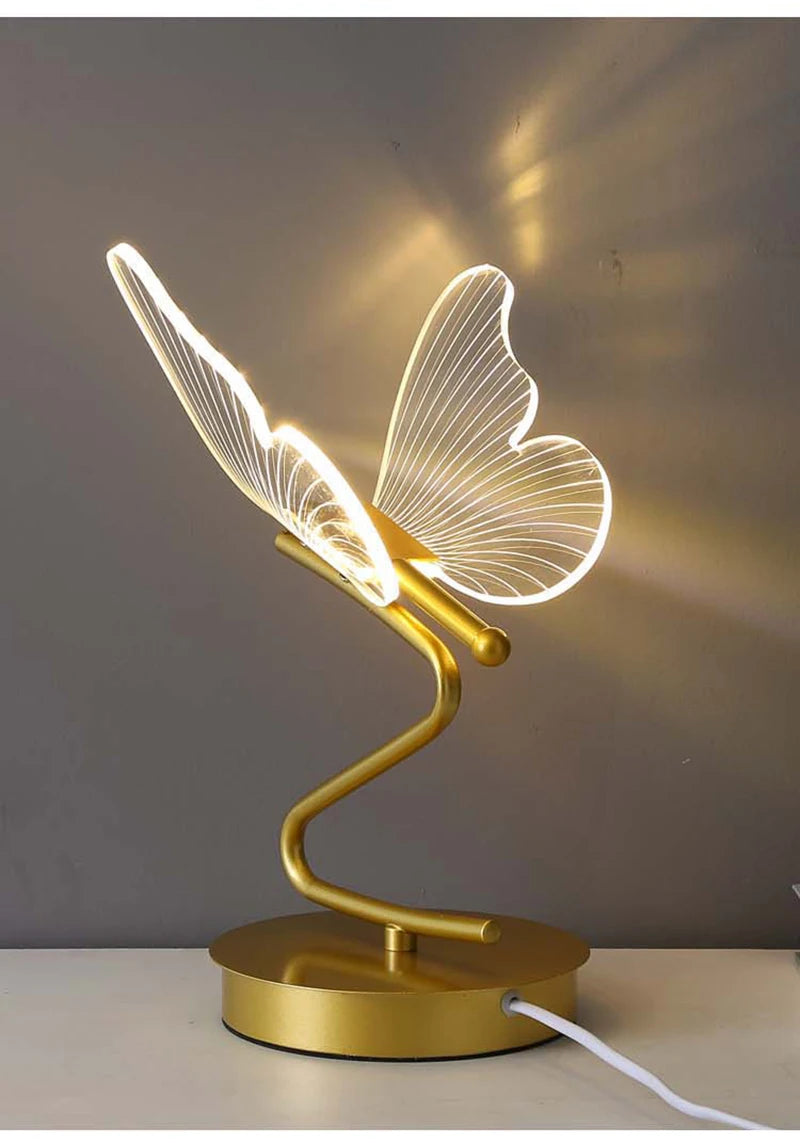 Nordic Butterfly Table Lamp USB Indoor Lighting Switch Button Home Decor Bedroom Bedside Living Room Dinner LED Desk Lamps