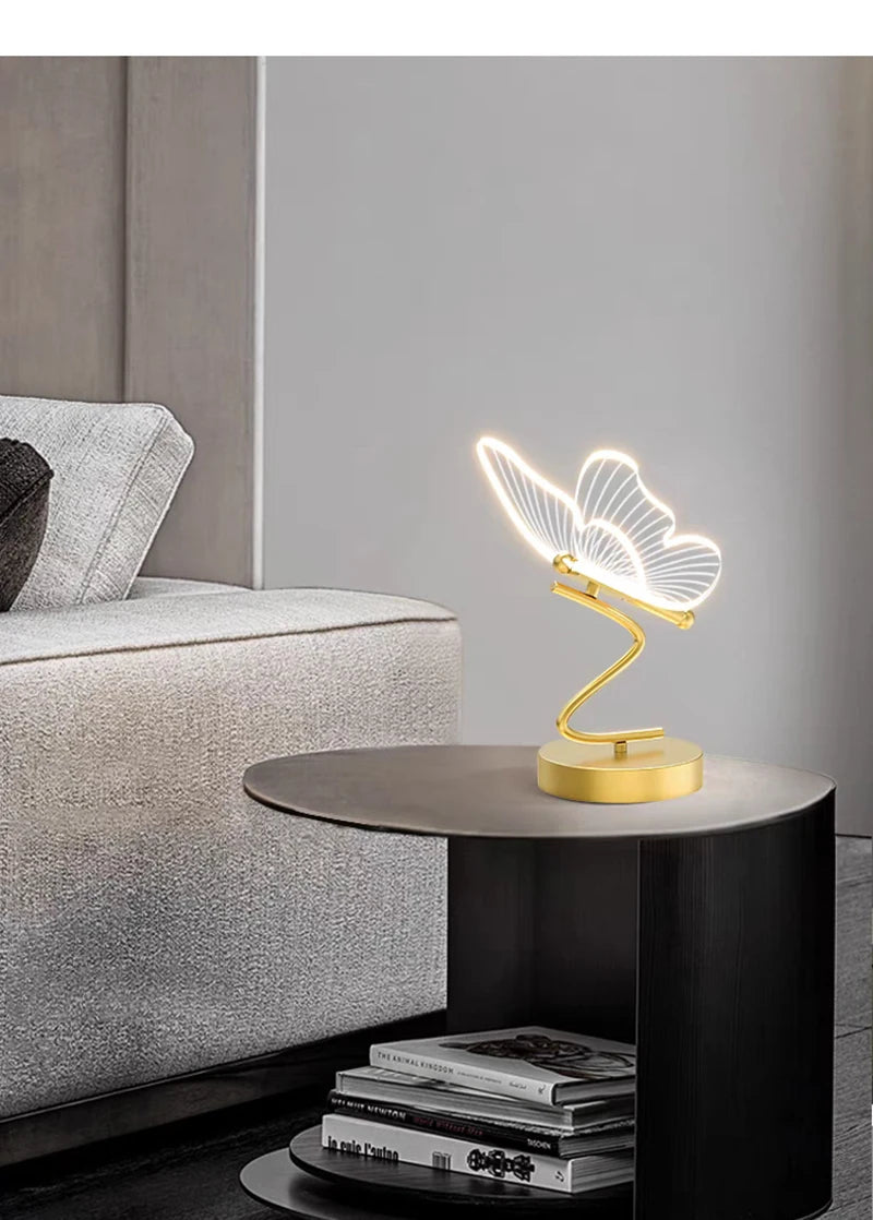 Nordic Butterfly Table Lamp USB Indoor Lighting Switch Button Home Decor Bedroom Bedside Living Room Dinner LED Desk Lamps