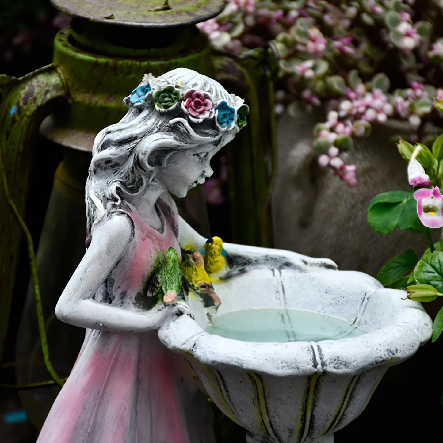 Outdoor Courtyard Garden Decoration Resin Angel Figure Sculpture Micro Landscape Decor Flower Fairy Statue Solar Light Ornament
