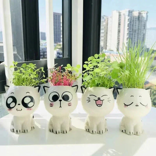 1pc Ceramic Flowerpot Mini Cat Cartoon Cute Plant Desktop Potted Plant Pot DIY Decorate Toys Science Education School Gifts - Thrifty Delights