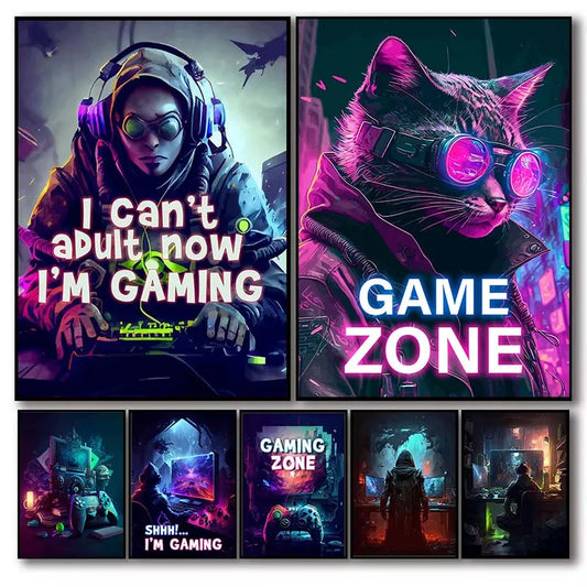 Retro Pop Punk Gaming Gamer Game Zone Poster Aesthetic Abstract Gamepad Girl Canvas Printing Wall Art Picture Kawaii Room Decor