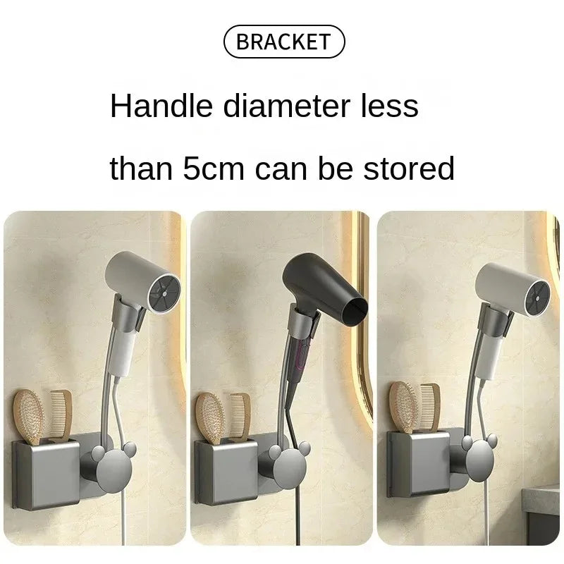Adjustable Wall-Mounted Hair Dryer Holder – No Punching, Hands-Free Storage Rack with Universal Air Duct Design