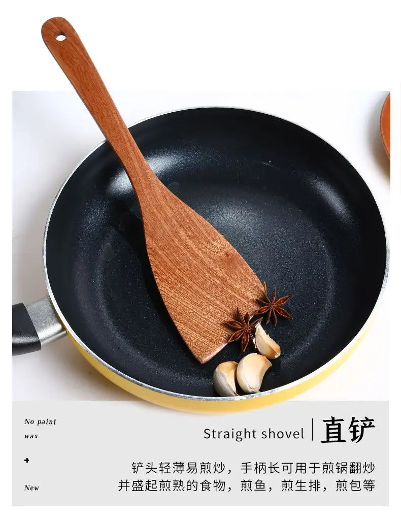 Wooden Spatula Wooden Spoon Frying Spatula Solid Wood High Temperature Resistant Soup Spoon No Paint No Wax Natural Material