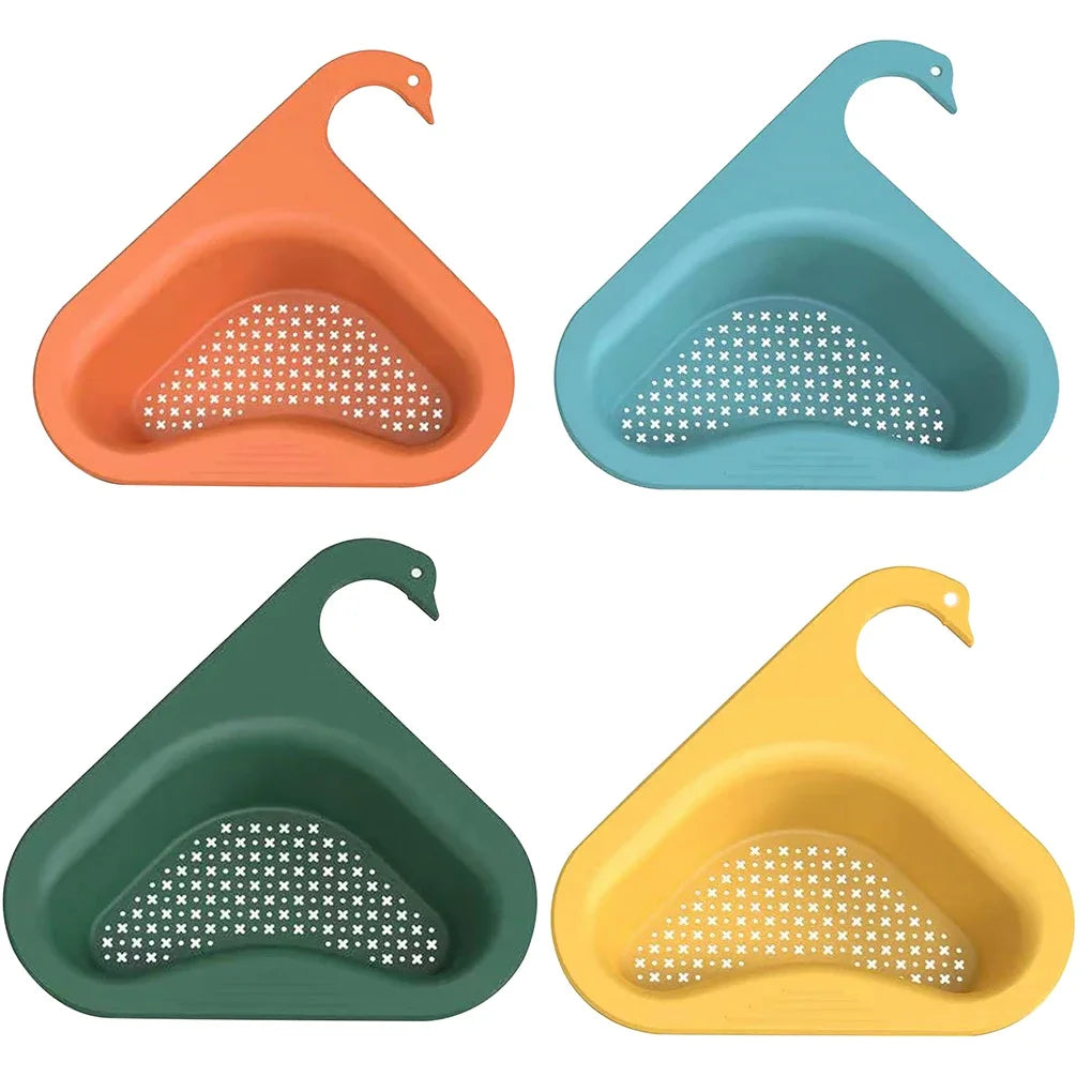 Kitchen Sink Drain Strainer Basket Leftover Garbage Filter Swan Shape Hanging Vegetable Washing Drainer Triangular Storage Rack