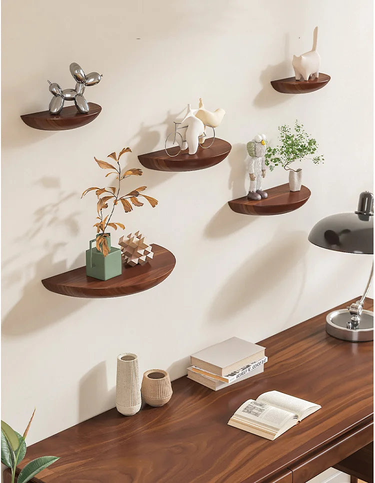 Solid Wooden Semicircle Wall Shelves – Decorative Floating Racks for Entryway, Bedroom, Kitchen & Storage Organization