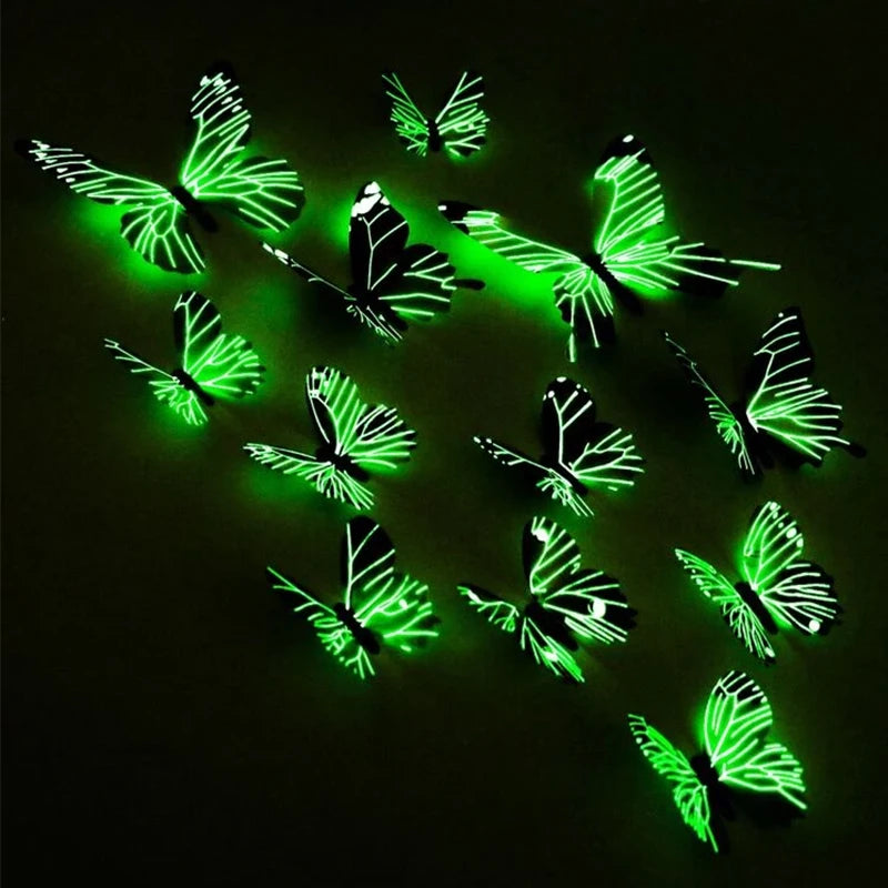 12Pcs 3D Luminous Butterfly Wall Stickers – Creative DIY Home Decor, Modern Wall Art & Gift Set