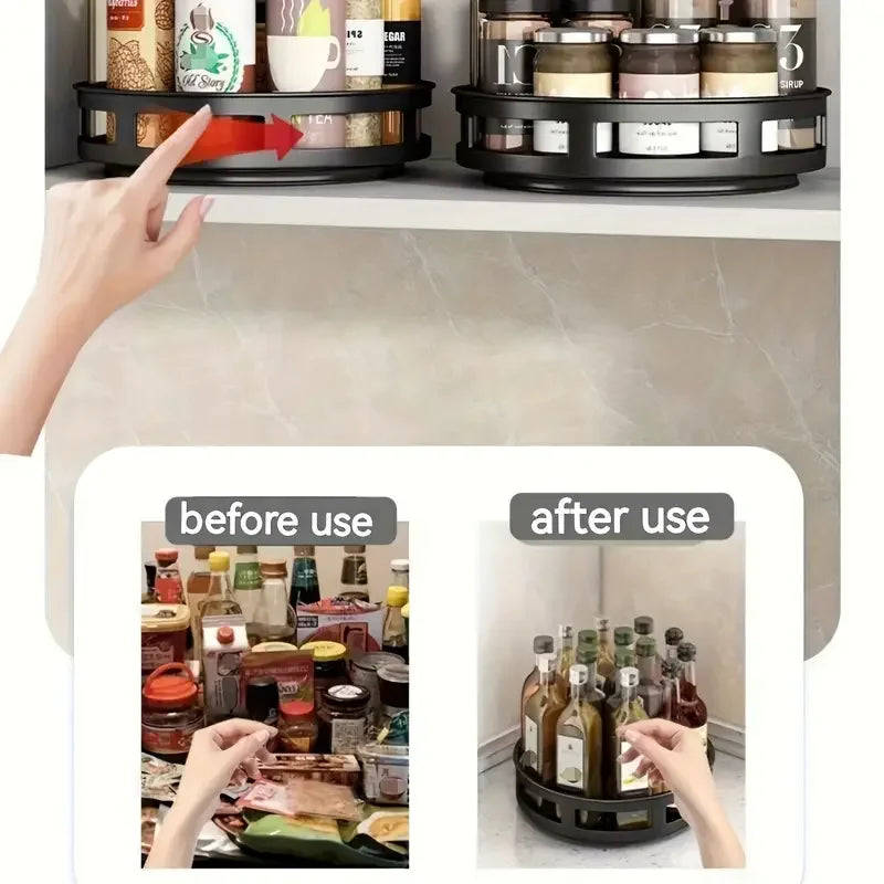 Multi-purpose 360° Rotating Storage Box Space-saving Non-slip Countertop Kitchen Storage Tableware Cosmetics Spice Storage Box