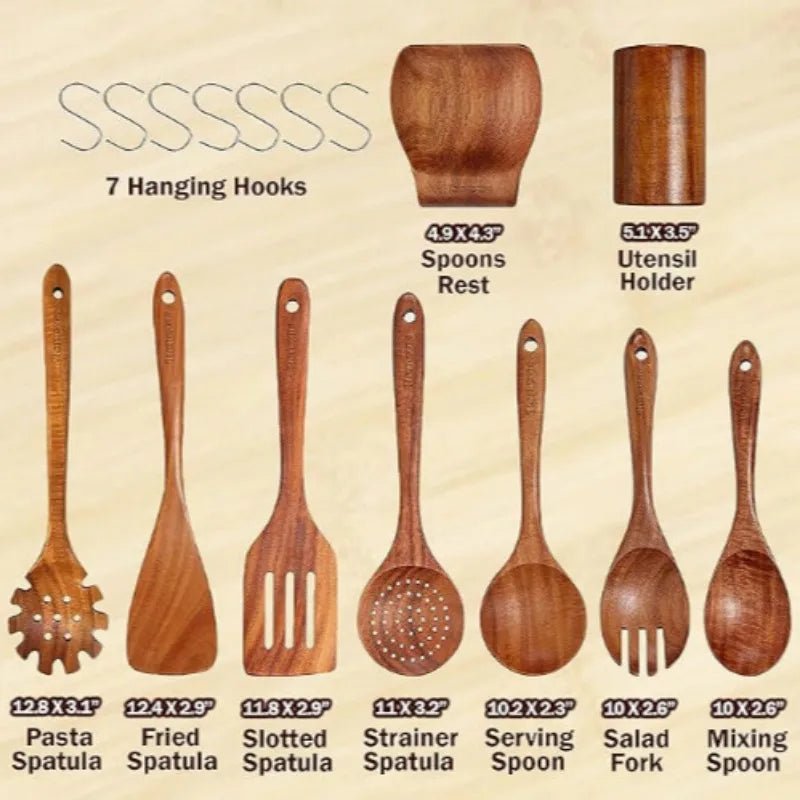 Thailand Teak Natural Wood Tableware Spoon Rice Colander Soup Skimmer Cooking Soup Spoons Scoop Kitchen Set Tool - Thrifty Delights