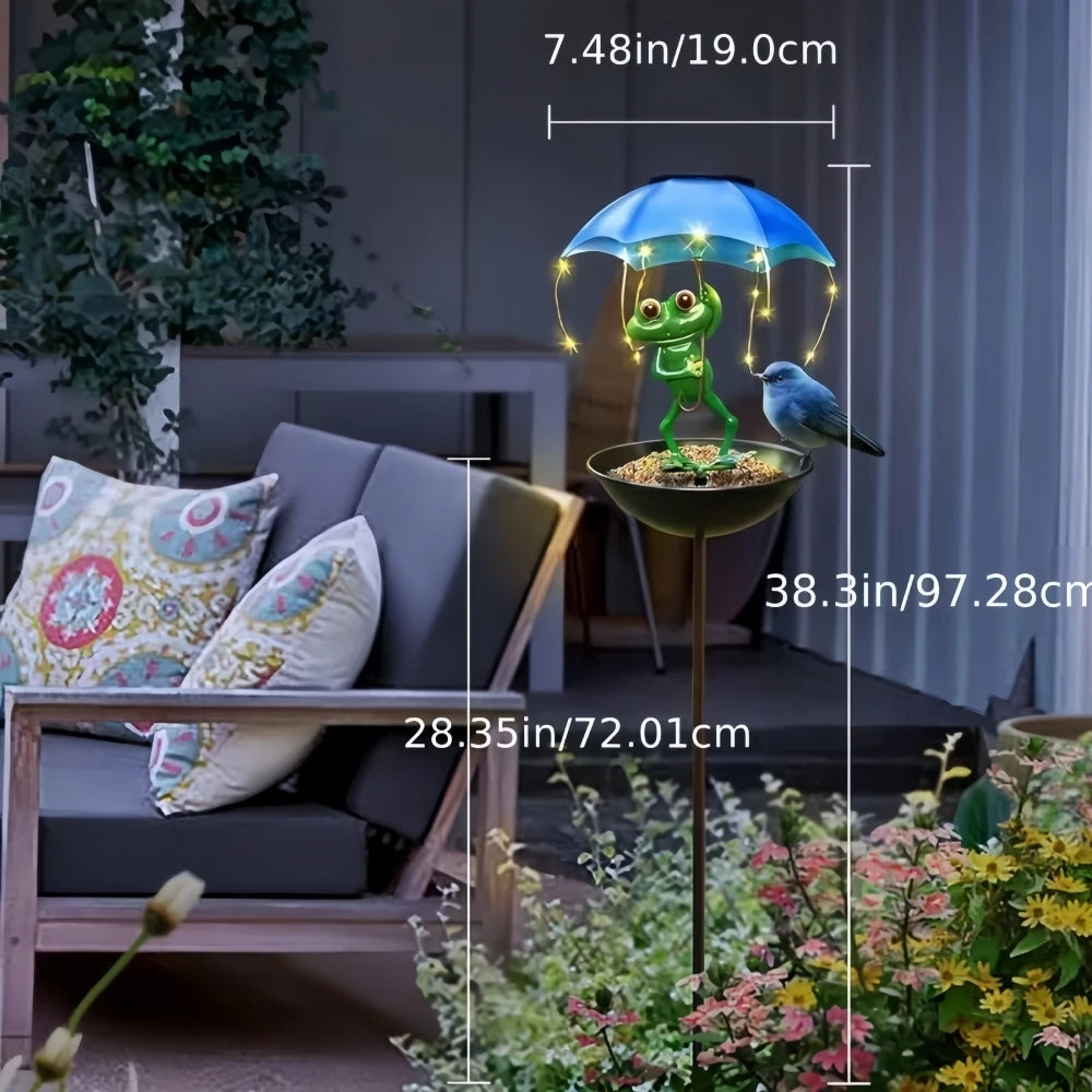 Solar Frog Garden Outdoor Lights Garden Outdoor  Bird Feeder Figurine Lights Metal Stakes Path Lawn Ornaments Decorations
