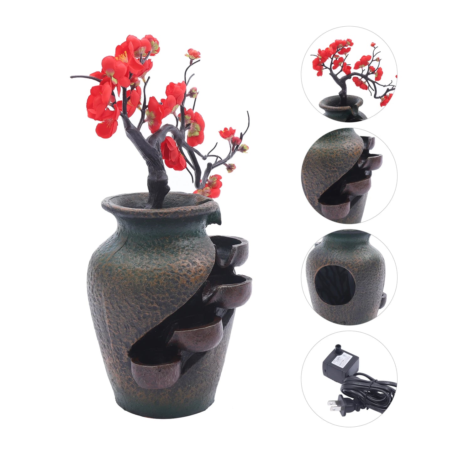 Zen LED Rock Water Fountain – Mini Mist Humidifier with Light, Retro Resin Tabletop Decor for Home & Office Relaxation