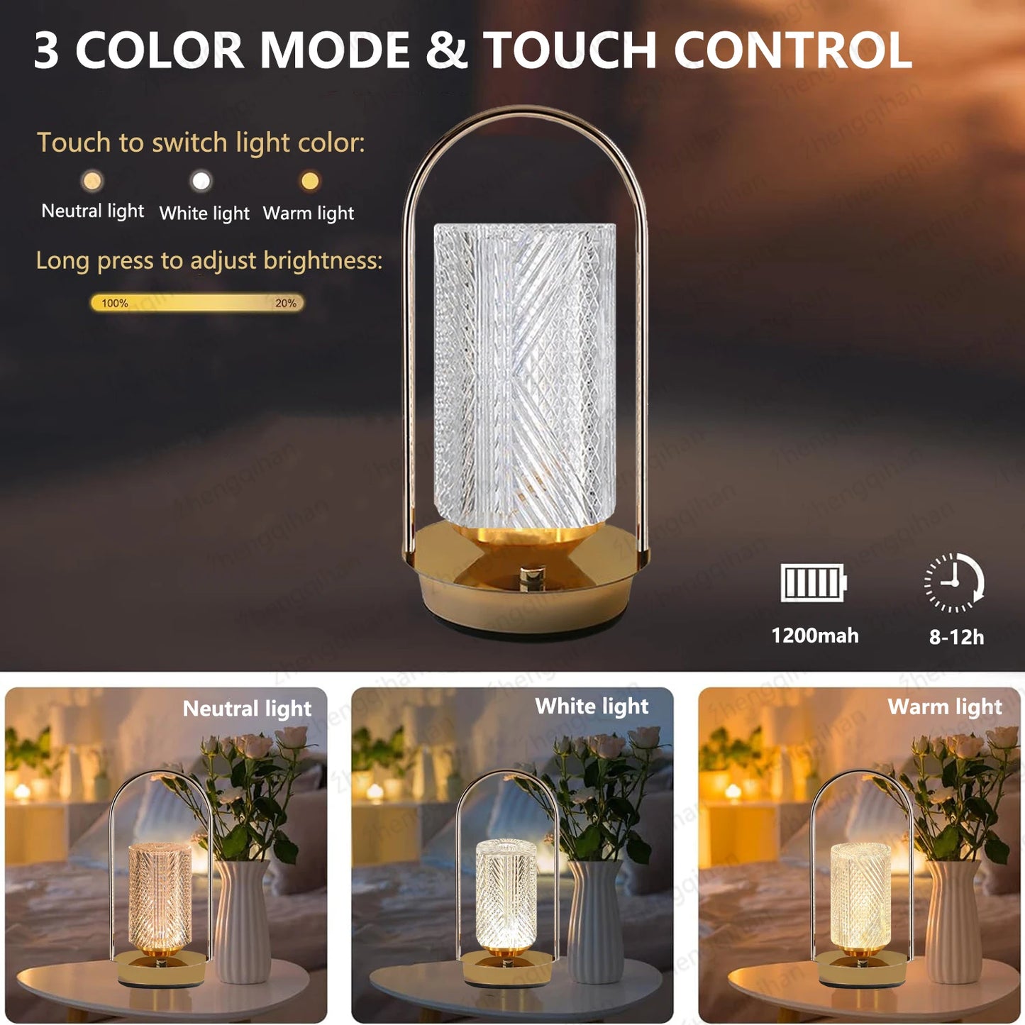 Wireless Crystal Table Lamp – Rechargeable LED Touch Bedside Night Light for Bedroom, Bar & Coffee Décor