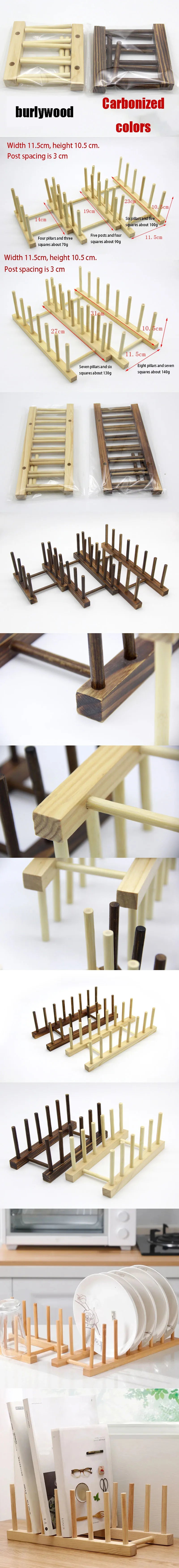 Multifunction Wooden Stand Rack Kitchen Dish Lid Drain Holder Organizer  Kitchen Sundries Rack Cups Shelf Table Book Display