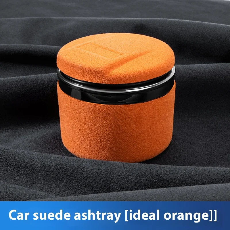 Elk Leather Car Ashtray – Universal Luxury Car Ashtray with LED Light & Ceramic Liner, Suede Finish