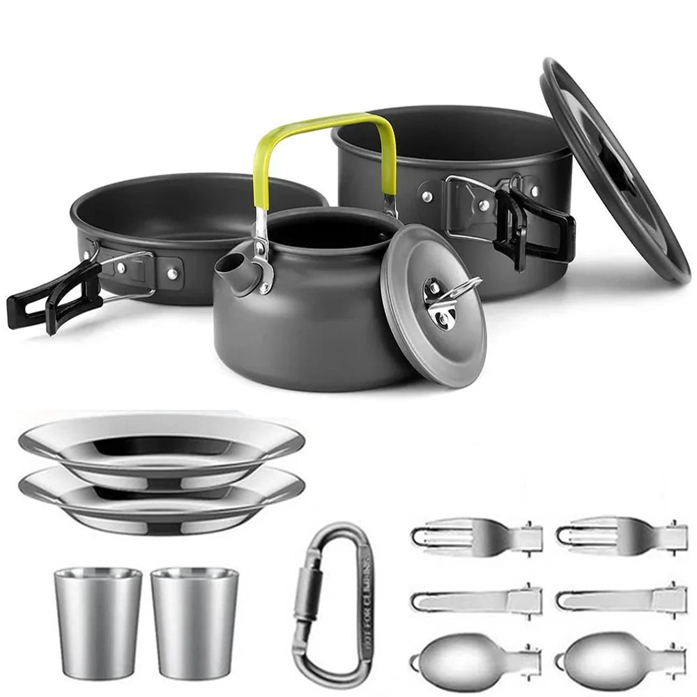 Outdoor camping cooking set aluminum lightweight outdoor camping cooking equipment pot and teapot set - Thrifty Delights
