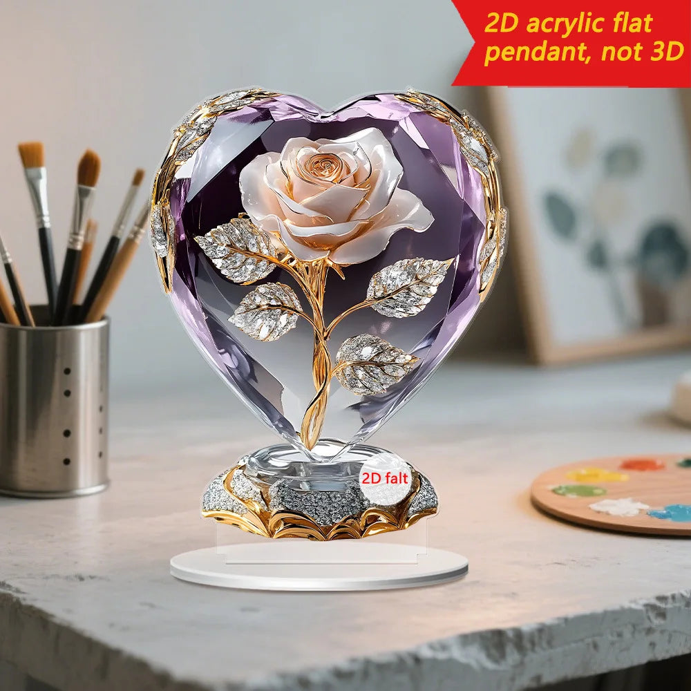 Crystal Rose Flower Figurine Glass Princess Style Dreamy Rose Flower Ornament Gift For Lady Home Table Wedding Decor