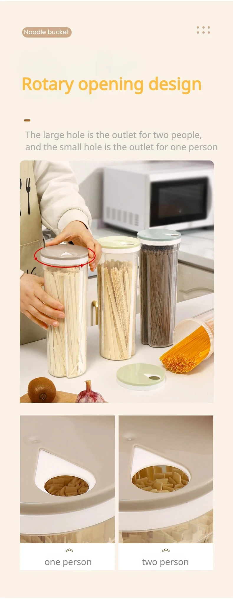 Noodle Jar Food Storage Containers Grain Locking Lid Flour Visualization Cylindrical Cover Kitchen Can Refrigerator Organizer