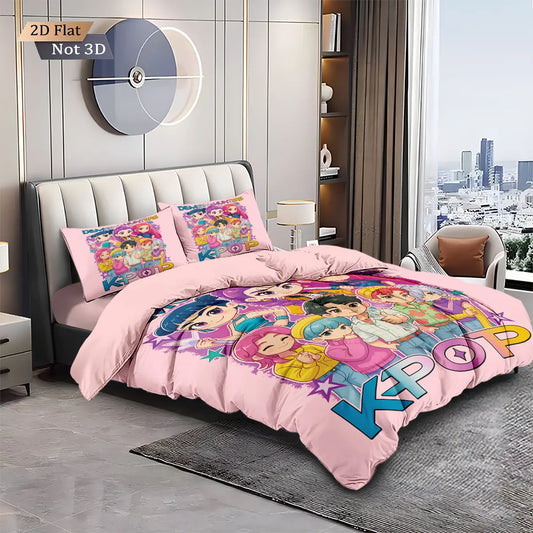 3pcs K-Pop Demon Hunters Print coreless Bedding Set Multi Sized Bedrooms Dormitory duvet Cover Decoration Soft  Machine Washable