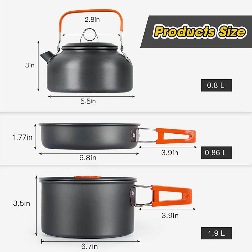 Outdoor camping cooking set aluminum lightweight outdoor camping cooking equipment pot and teapot set