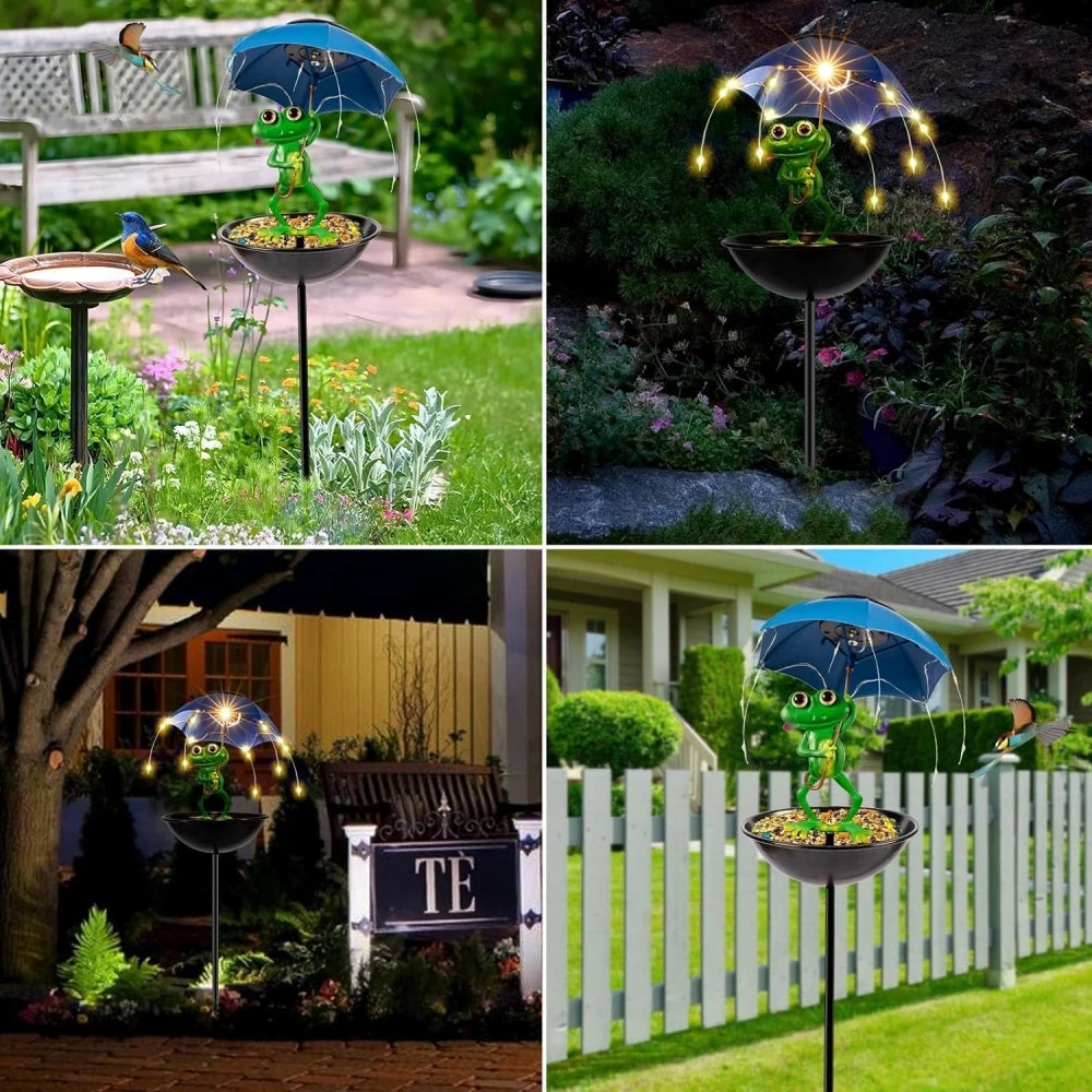Solar Frog Garden Outdoor Lights Garden Outdoor  Bird Feeder Figurine Lights Metal Stakes Path Lawn Ornaments Decorations
