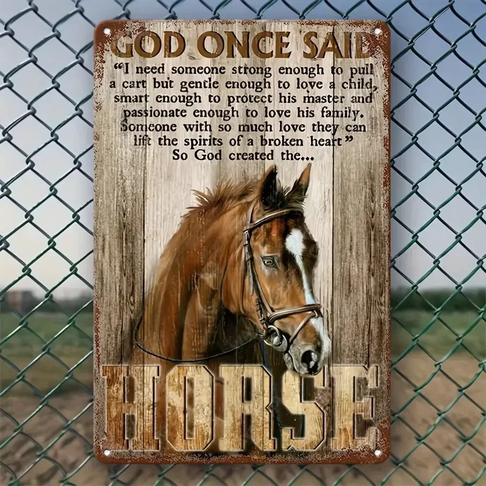 Superior "God Created Horses" Charming Sign: Constructed from Retro Metal, It's a Prime Wall Decor Item for Bars, Homes&Beyond