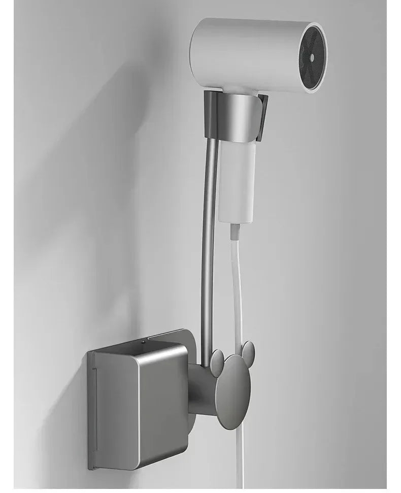 Adjustable Wall-Mounted Hair Dryer Holder – No Punching, Hands-Free Storage Rack with Universal Air Duct Design
