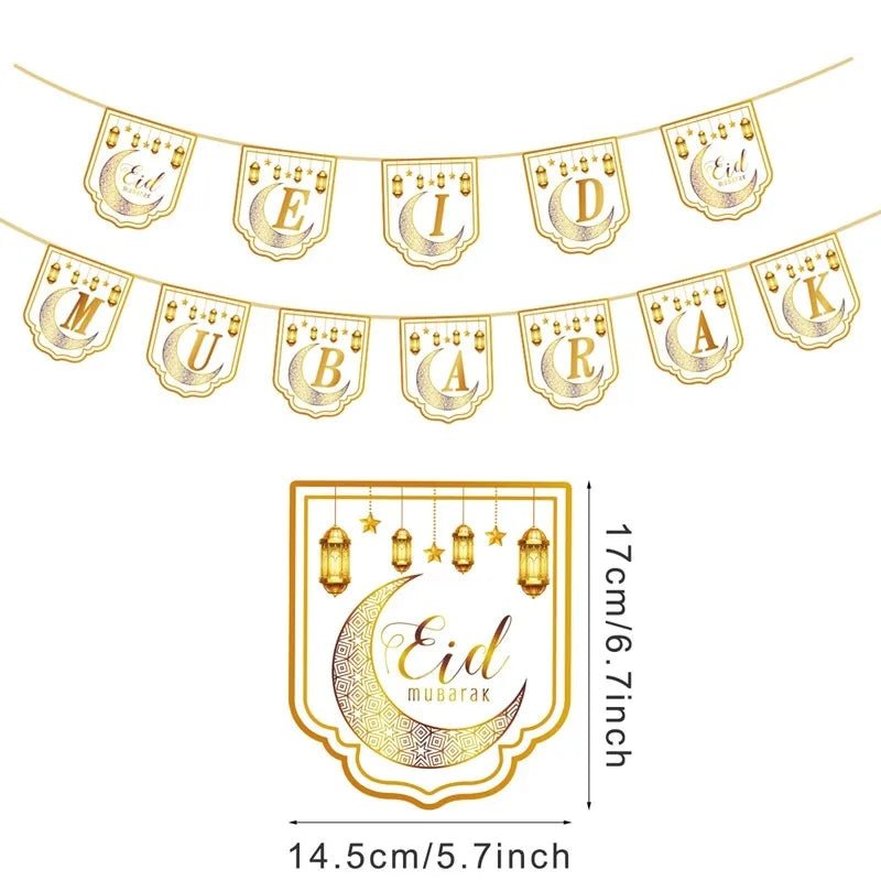 Eid Mubarak Banner Bunting Balloons Plates Tablecloth Kareem Ramadan Decoration For Home 2025 Muslim Islamic Party Supplies - Thrifty Delights