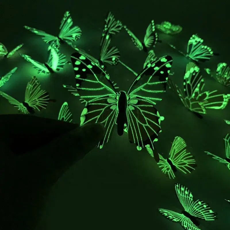 12Pcs 3D Luminous Butterfly Wall Stickers – Creative DIY Home Decor, Modern Wall Art & Gift Set