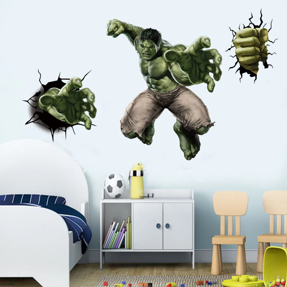 Spiderman Super Captain America Hulk Heroes Wall Stickers For Kids Room Home Bedroom PVC Decor Cartoon Movie Mural Art Decals