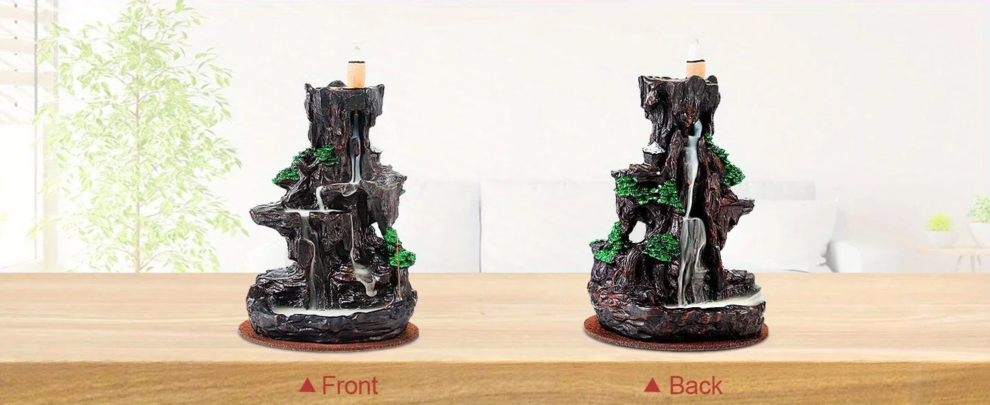 Waterfall Backflow Incense Burner with 120 Cones & 30 Sticks – Dual-Sided Aromatherapy Decor