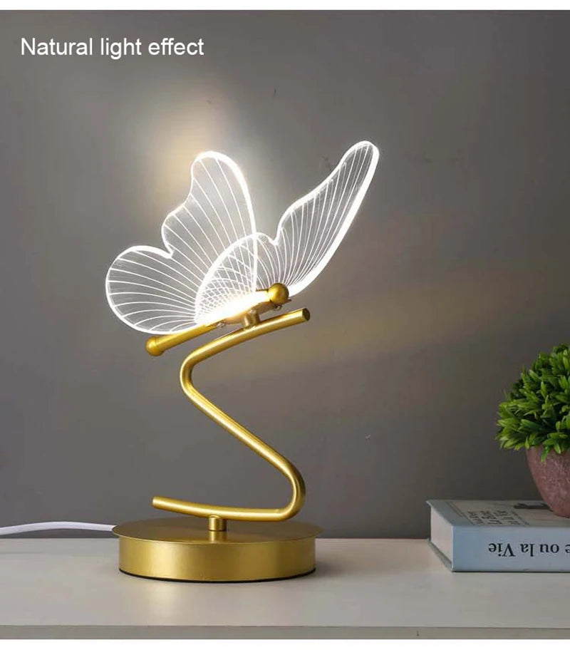 Nordic Butterfly Table Lamp USB Indoor Lighting Switch Button Home Decor Bedroom Bedside Living Room Dinner LED Desk Lamps