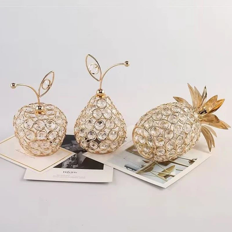 Creative Crystal Apple Ornaments Bling Rhinestone Pineapple Shape Miniatures Snow Pear Crafts Home Decoration Photography Props