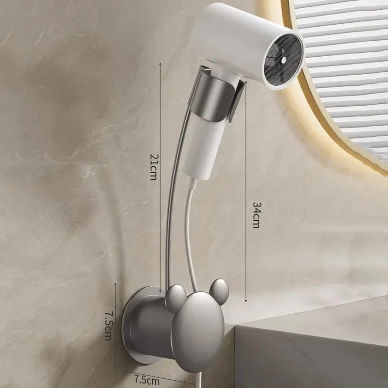 Adjustable Wall-Mounted Hair Dryer Holder – No Punching, Hands-Free Storage Rack with Universal Air Duct Design