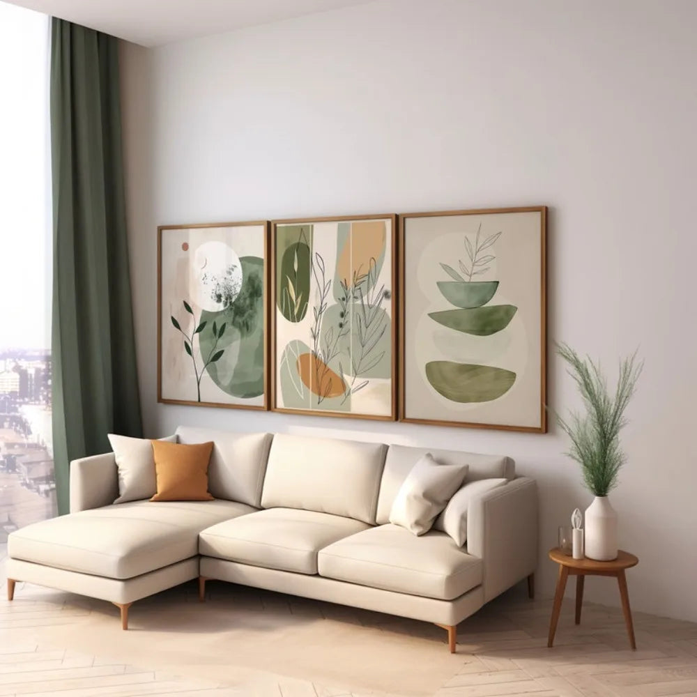 Boho Botanical Wall Art Set – 3 Minimalist Floral Prints in Earthy Tones for Modern Home Décor