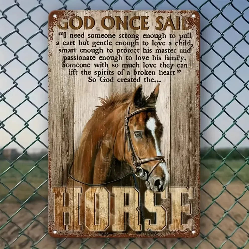 Superior "God Created Horses" Charming Sign: Constructed from Retro Metal, It's a Prime Wall Decor Item for Bars, Homes&Beyond