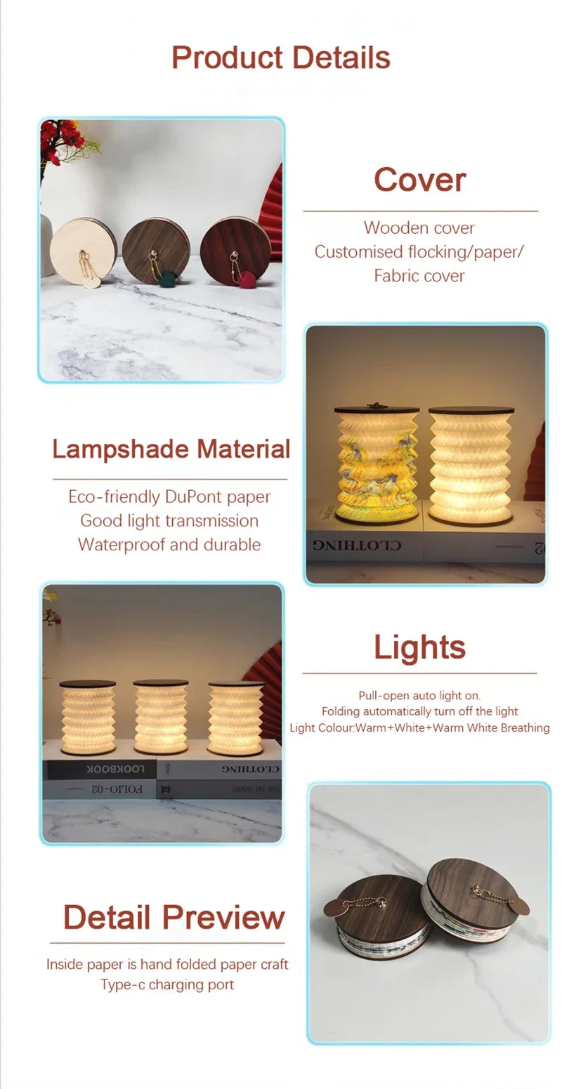 Foldable LED Table Lamp – Touch Dimmable, USB Rechargeable Portable Lantern for Bedroom, Tent, and Bedside Reading