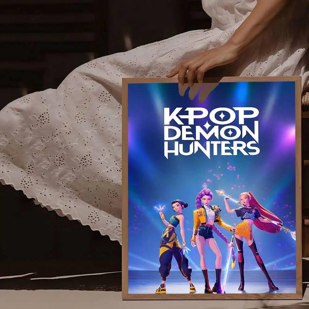 KPop Demon Hunters Movie Poster – Self-Adhesive Whitepaper Print for Aesthetic Wall Art & Home Décor