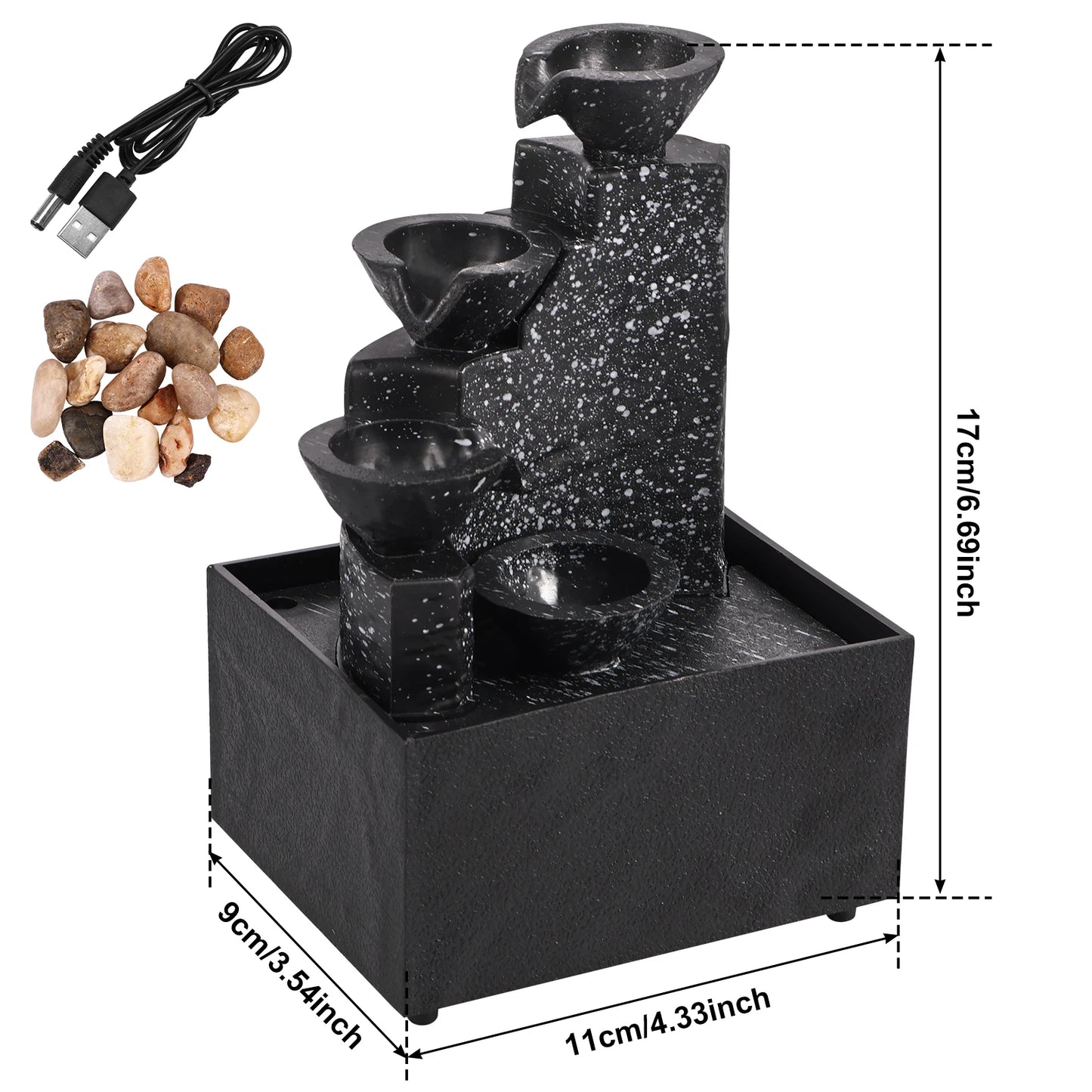Tabletop Water Fountain, with Soft Lights Decorative Creative Flowing Water Ornaments Landscape Deco Indoor Zen Relaxation
