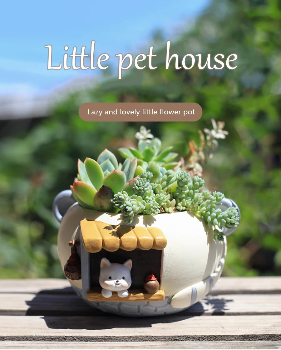 Cartoon Pet Succulent Flower Pot Office Balcony Decoration Resin Flower Pot Micro Landscape Garden Plant Pot