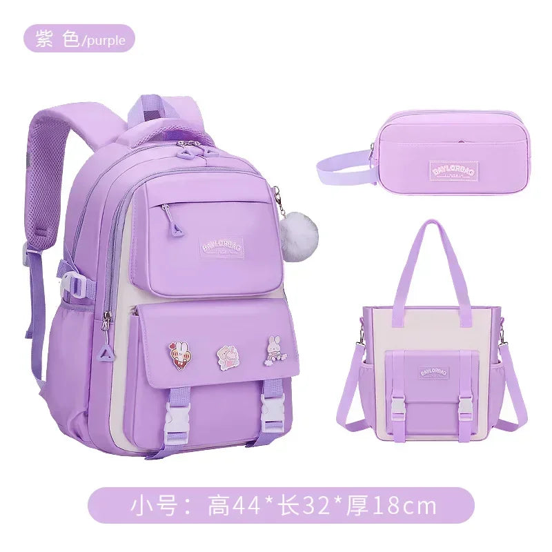New Pink Large Capacity Spine Protection Backpack for Middle and High School Students with Hanging Accessories Girls Children's