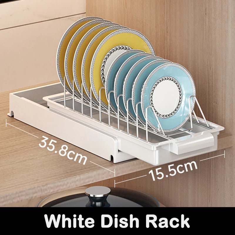 Kitchen Pull-Out Dish Rack with Drainboard – Sliding Mesh Cabinet Basket Organizer for Drawer Storage & Accessories