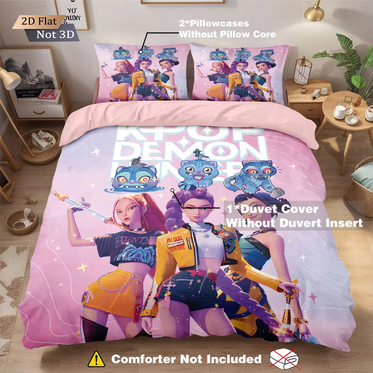 Demon Hunters K-Pop Print Bedding Set – Cozy, Colorful & Washable