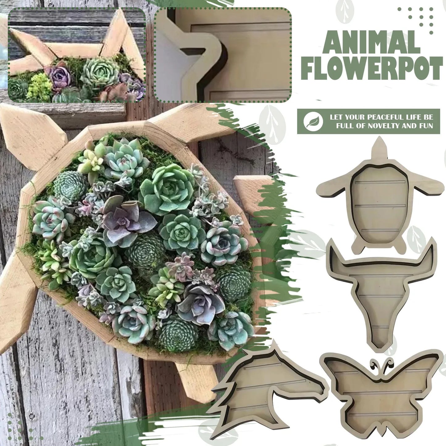 Animal Shape Succulents Wooden Flower Pots Turtle Bull Head Planter Clover Planter Horse Head Butterfly Pots Garden Accessories