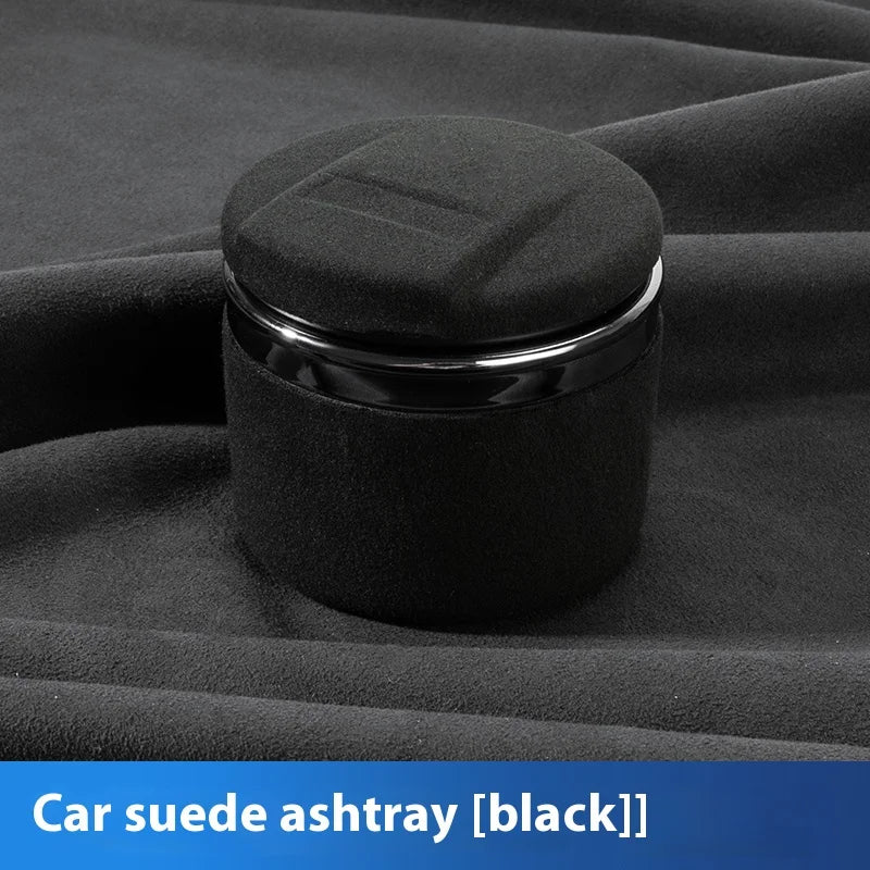 Elk Leather Car Ashtray – Universal Luxury Car Ashtray with LED Light & Ceramic Liner, Suede Finish