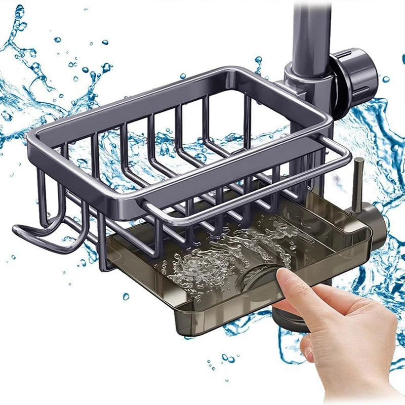 Sponge Holder Hanging Faucet Drain Rack With Hook Strong Load-bearing Kitchen Sink Organizer