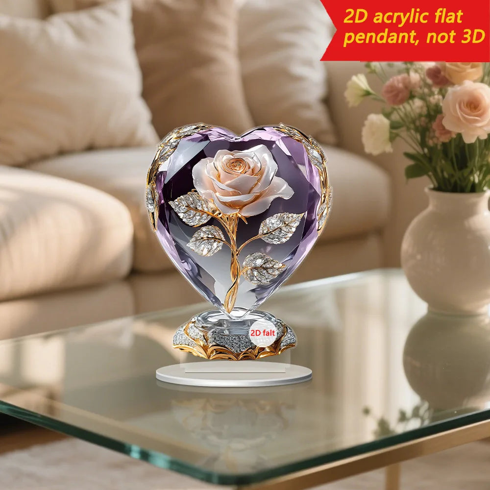 Crystal Rose Flower Figurine Glass Princess Style Dreamy Rose Flower Ornament Gift For Lady Home Table Wedding Decor